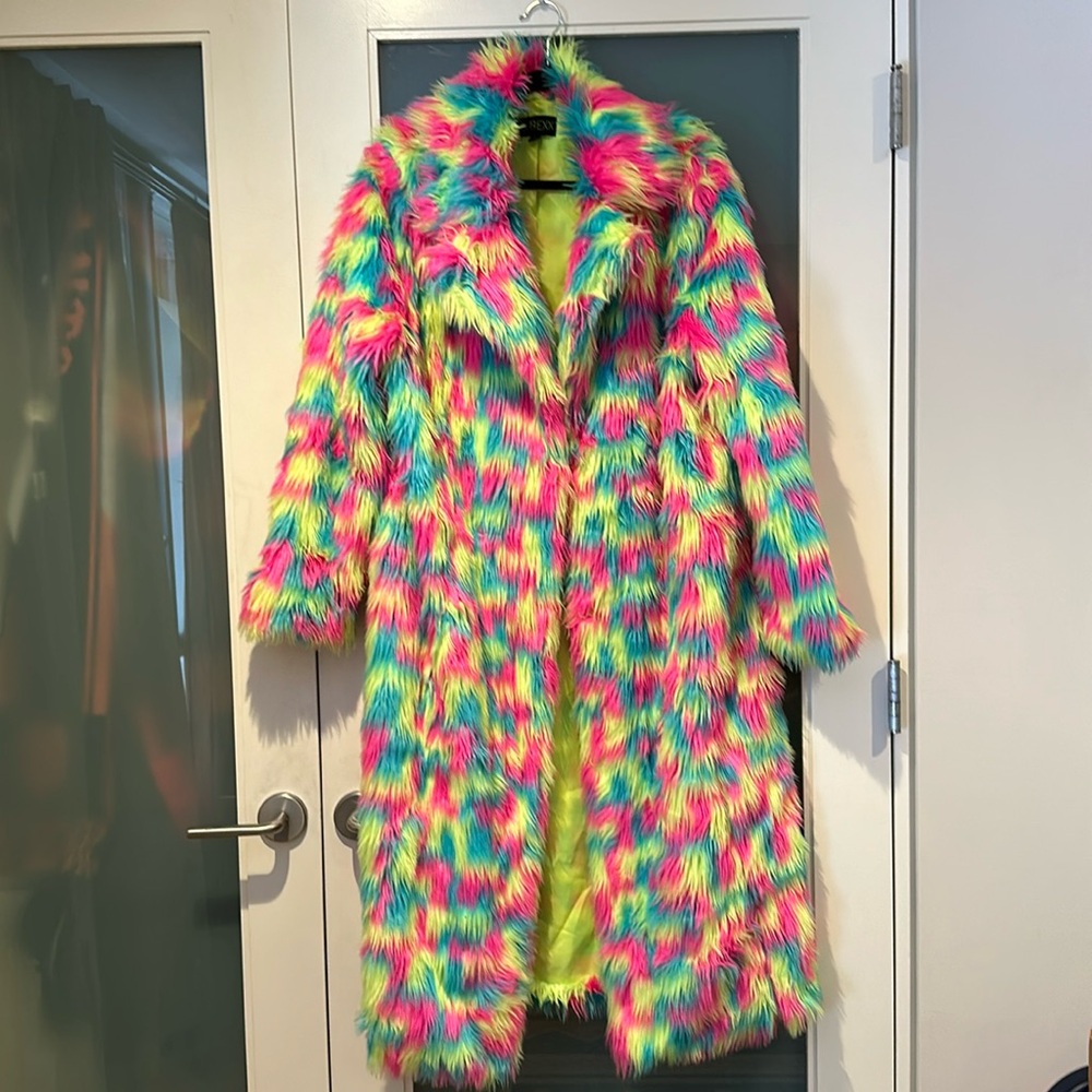 Rainbow Faux Fur coat - Club Exx by Dollskill